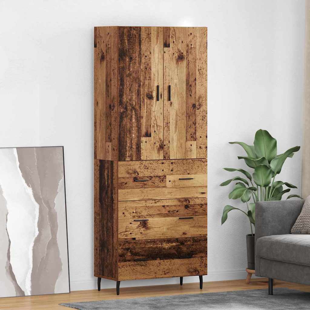 vidaXL Highboard with Drawer 2 pcs Old Wood Engineered Wood and Glass