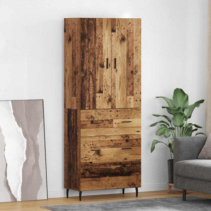 vidaXL Highboard with Drawer 2 pcs Old Wood Engineered Wood and Glass