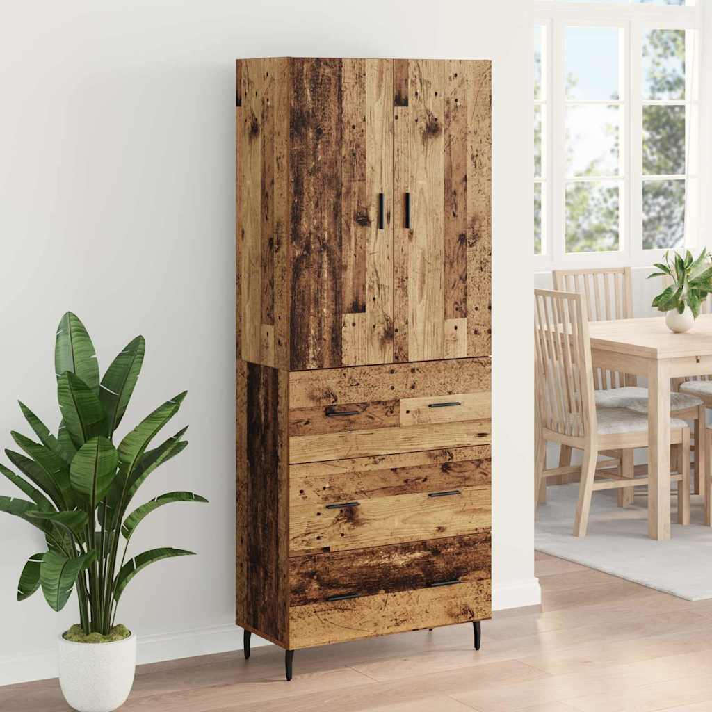 vidaXL Highboard with Drawer 2 pcs Old Wood Engineered Wood and Glass