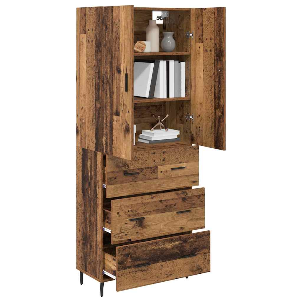 vidaXL Highboard with Drawer 2 pcs Old Wood Engineered Wood and Glass