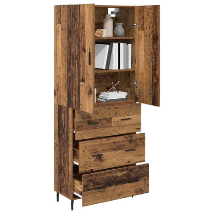 vidaXL Highboard with Drawer 2 pcs Old Wood Engineered Wood and Glass