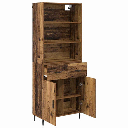 vidaXL Highboard Old Wood 69.5 x 34 x 180 cm Engineered Wood and Glass