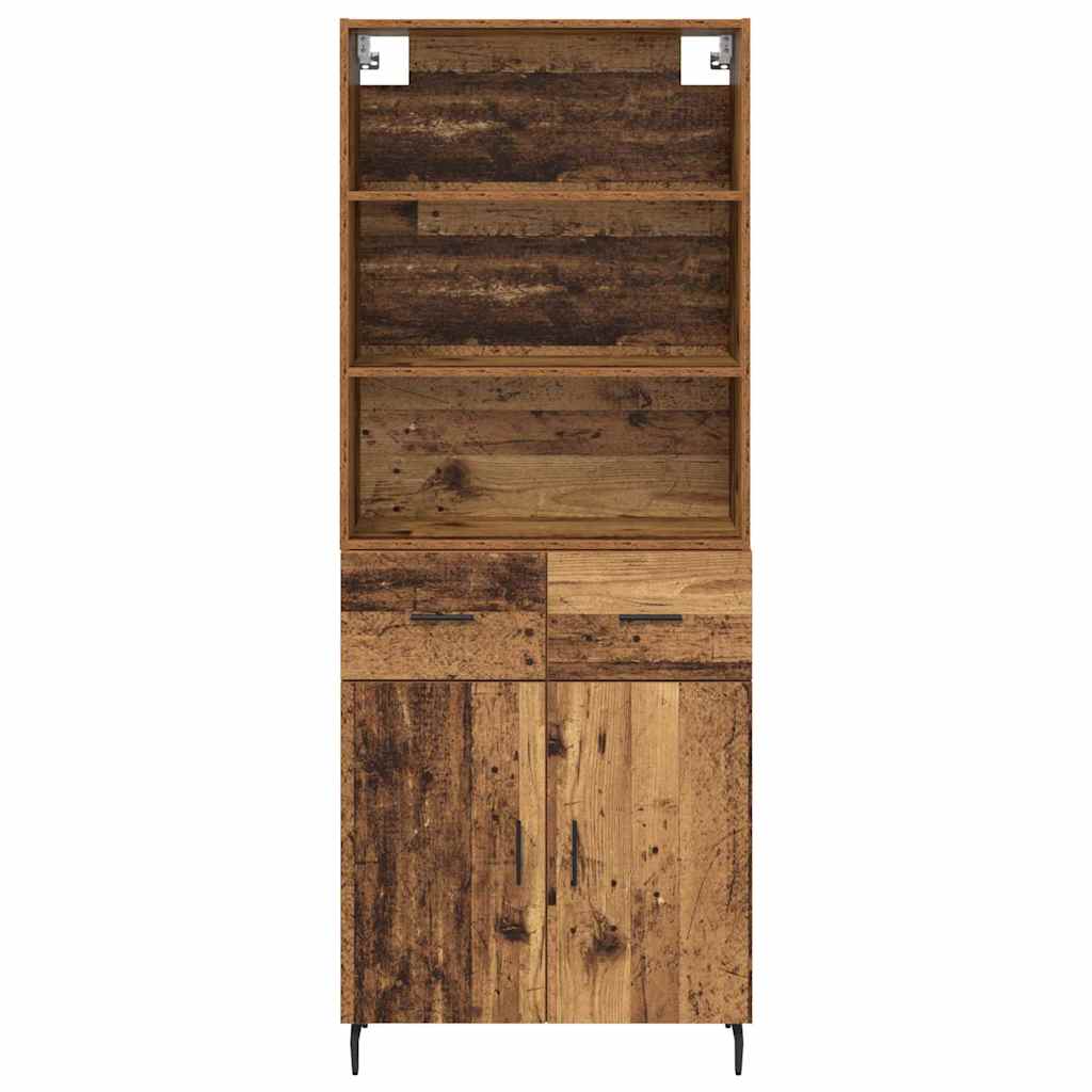vidaXL Highboard Old Wood 69.5 x 34 x 180 cm Engineered Wood and Glass