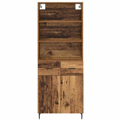 vidaXL Highboard Old Wood 69.5 x 34 x 180 cm Engineered Wood and Glass