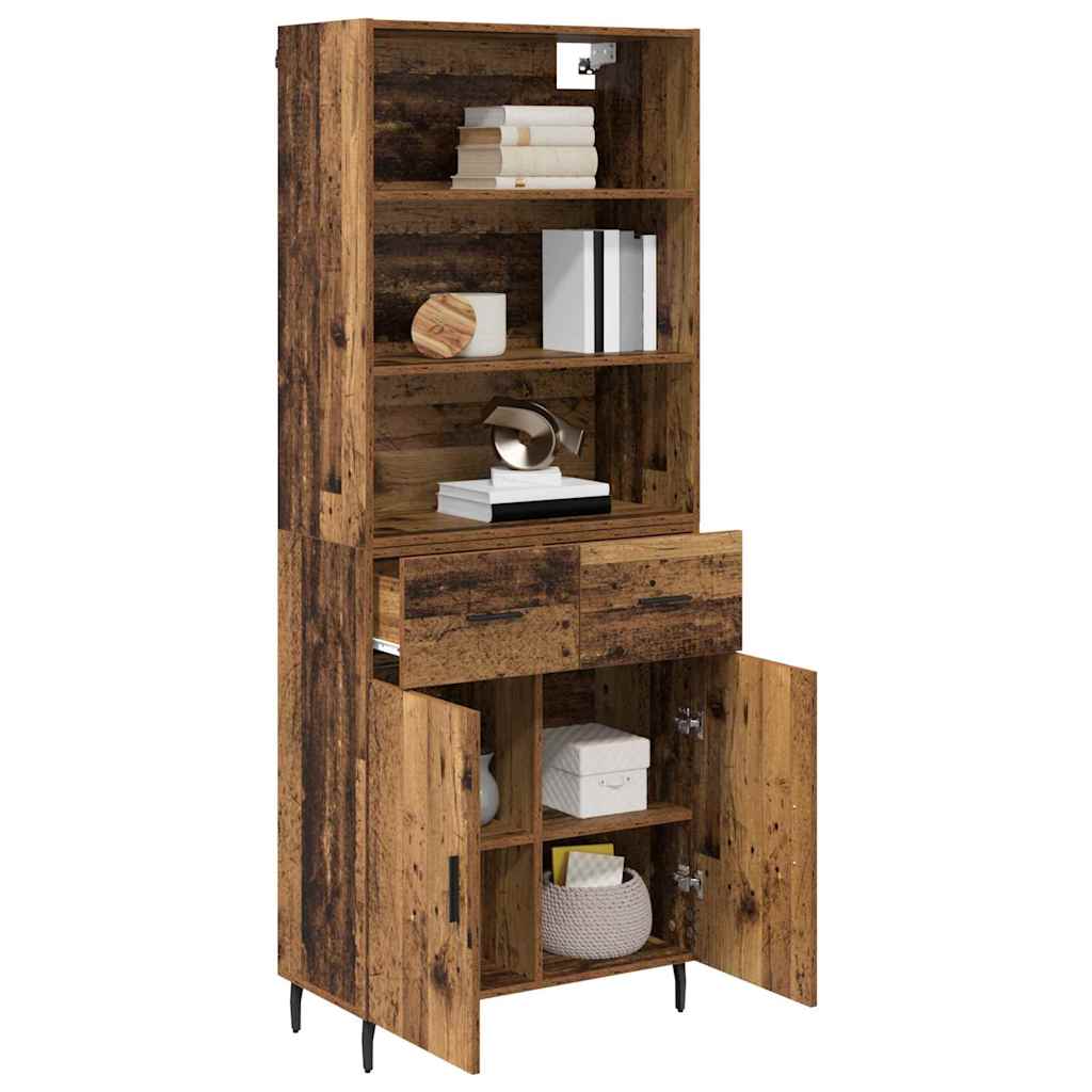 vidaXL Highboard Old Wood 69.5 x 34 x 180 cm Engineered Wood and Glass