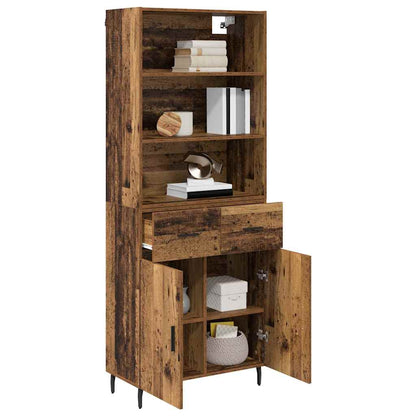 vidaXL Highboard Old Wood 69.5 x 34 x 180 cm Engineered Wood and Glass