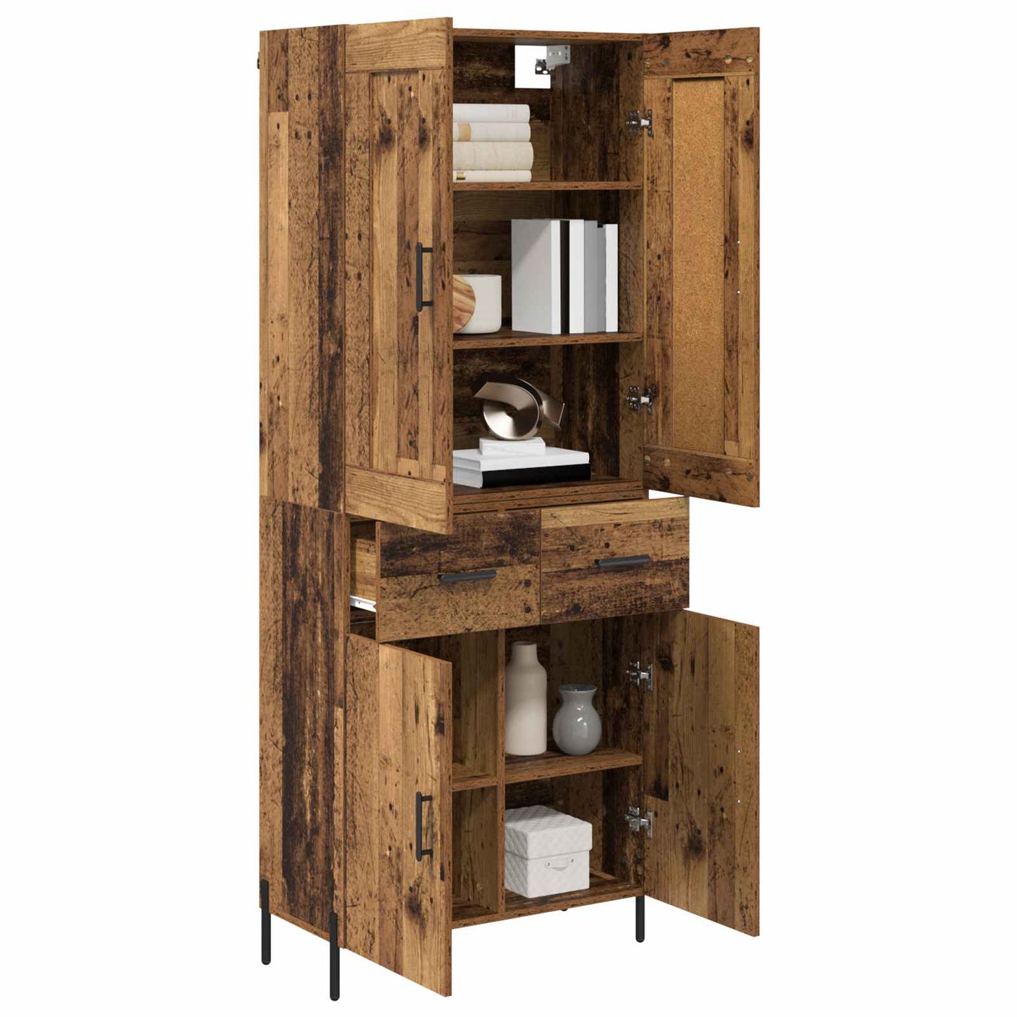 vidaXL Highboard 2 pcs Old Wood Engineered Wood
