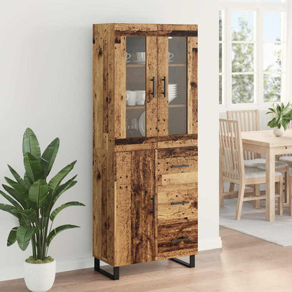 vidaXL Highboard with Drawer 2 pcs Old Wood Engineered Wood and Glass