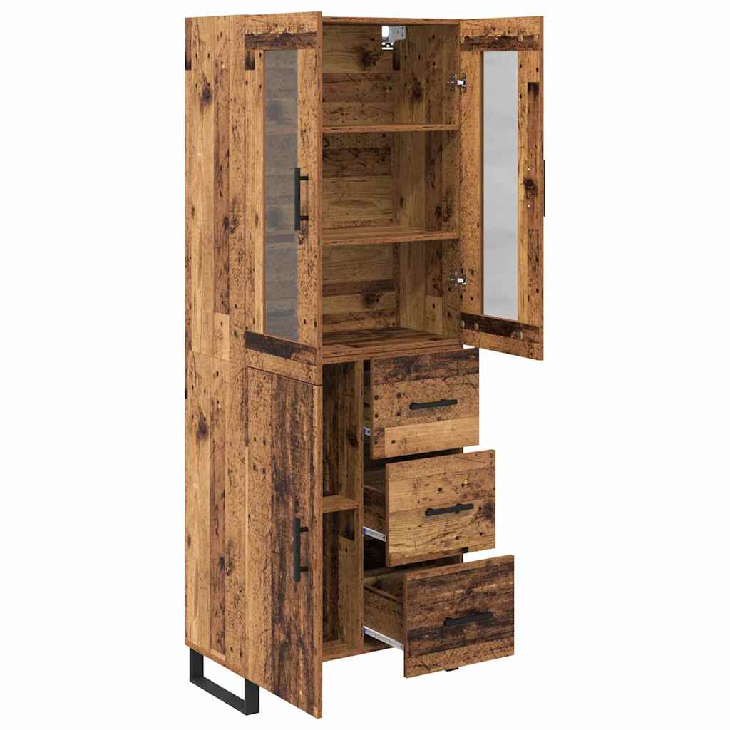 vidaXL Highboard with Drawer 2 pcs Old Wood Engineered Wood and Glass