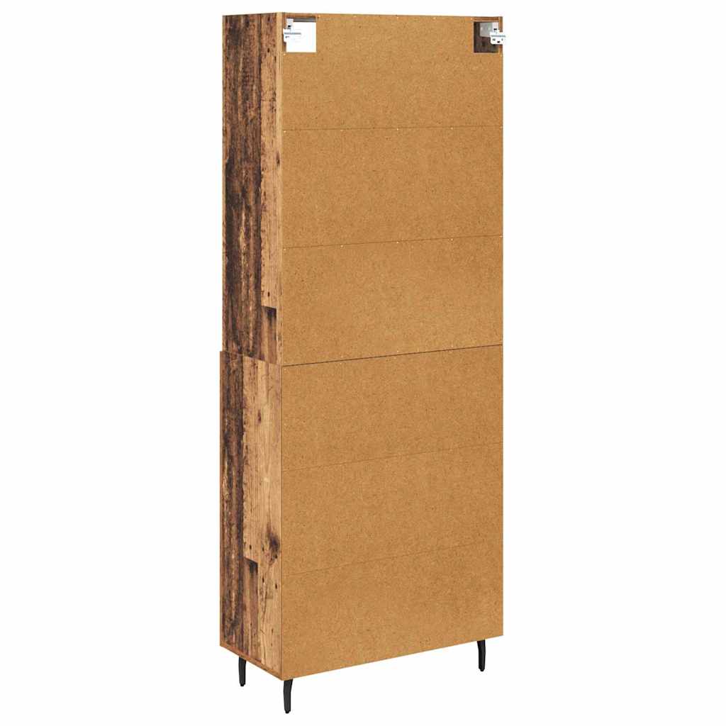 vidaXL Highboard Old Wood 69.5 x 34 x 180 cm Engineered Wood and Glass