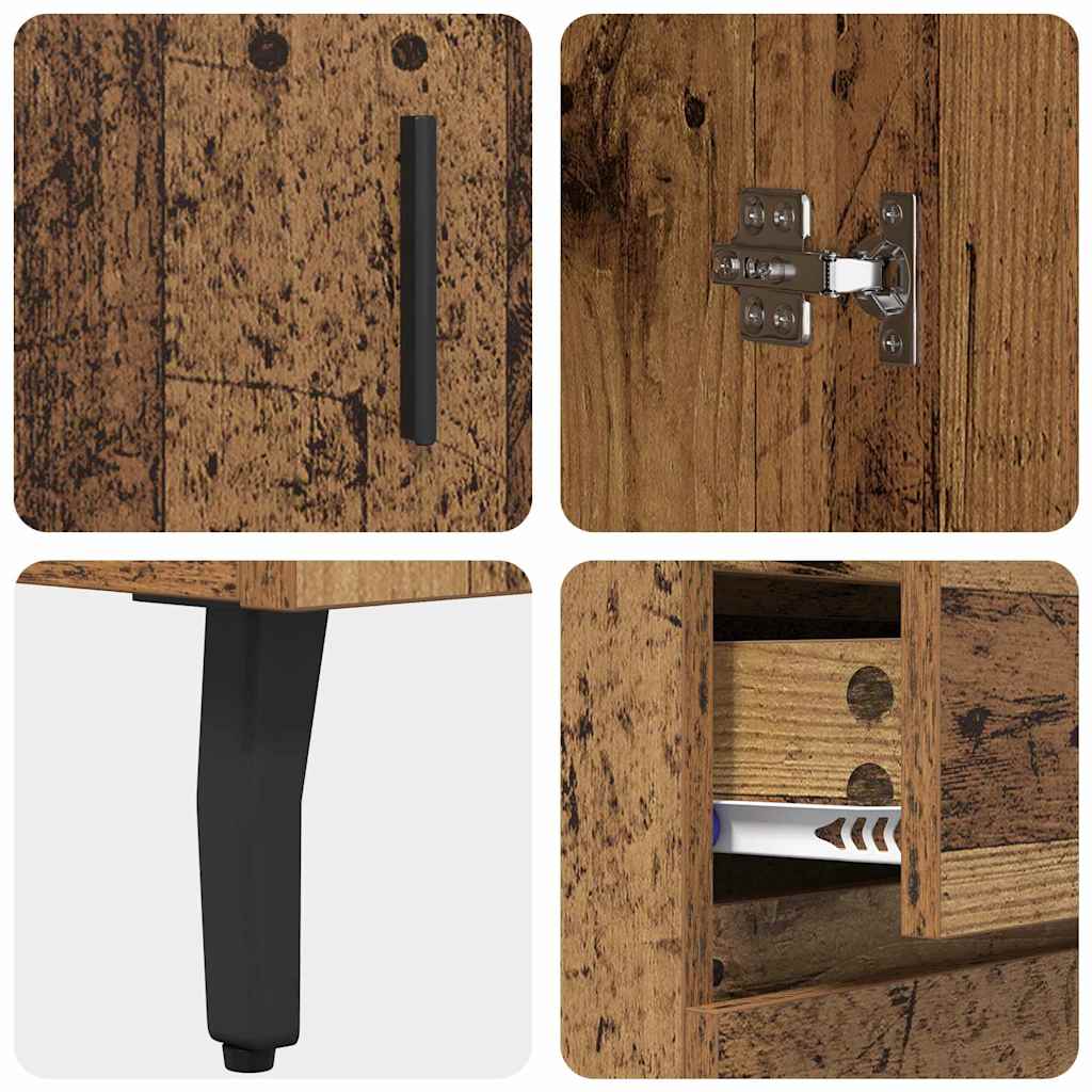 vidaXL Highboard Old Wood 69.5 x 34 x 180 cm Engineered Wood and Glass