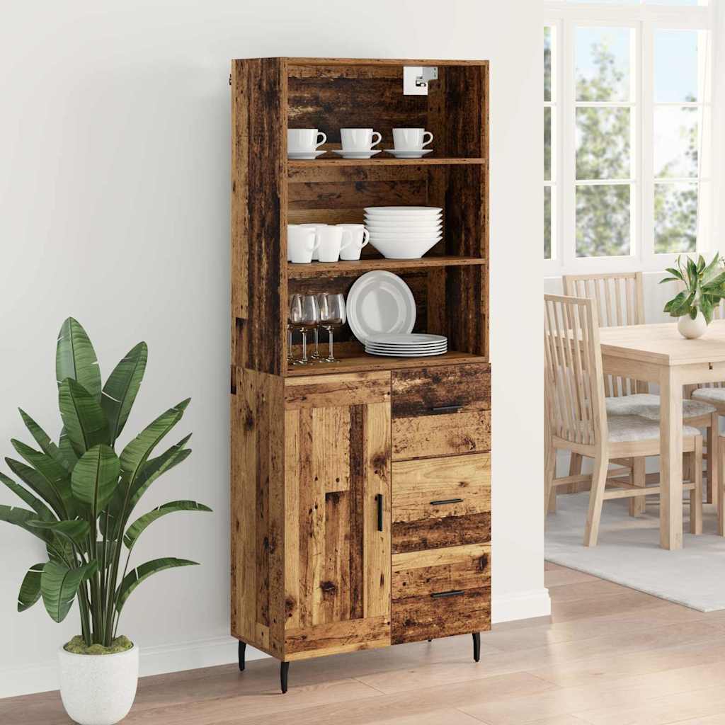 vidaXL Highboard Old Wood 69.5 x 34 x 180 cm Engineered Wood and Glass