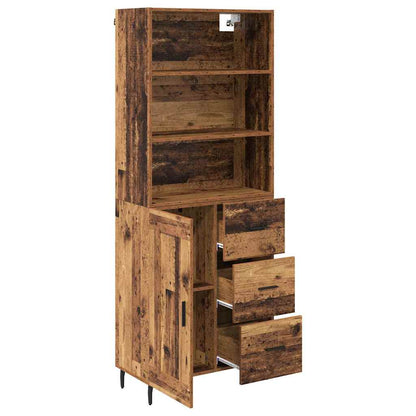vidaXL Highboard Old Wood 69.5 x 34 x 180 cm Engineered Wood and Glass