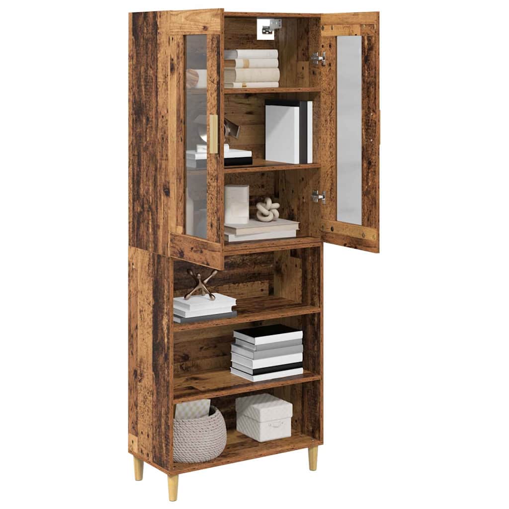 vidaXL Highboard Old Wood 69.5 x 34 x 180 cm Engineered Wood and Glass