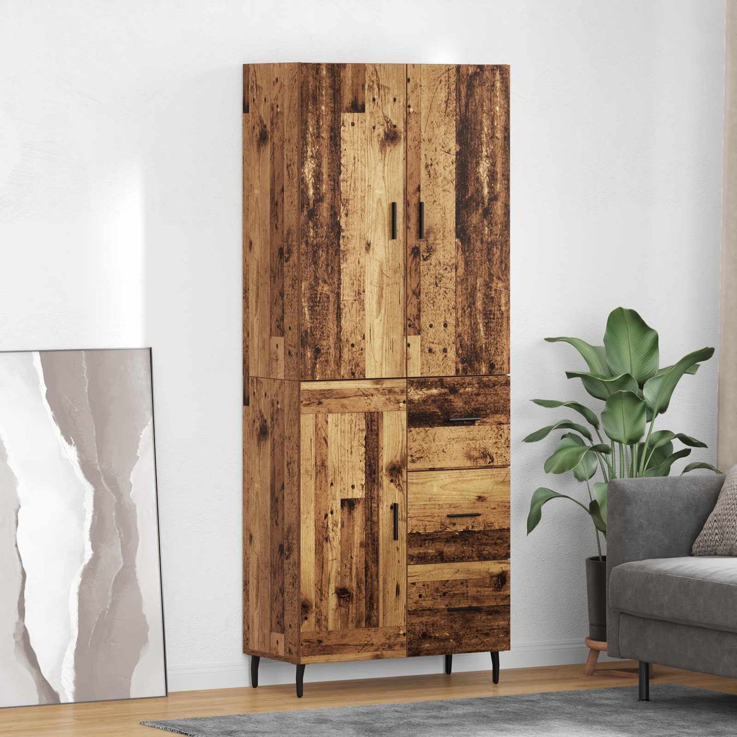vidaXL Highboard with Drawer 2 pcs Old Wood Engineered Wood and Glass