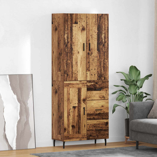 vidaXL Highboard with Drawer 2 pcs Old Wood Engineered Wood and Glass