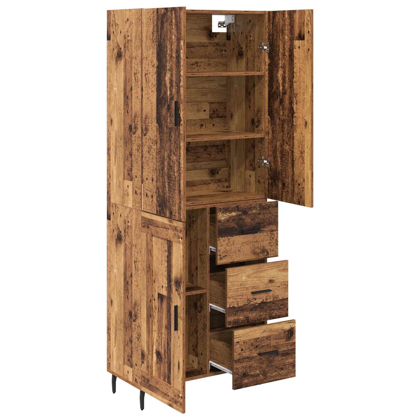vidaXL Highboard with Drawer 2 pcs Old Wood Engineered Wood and Glass