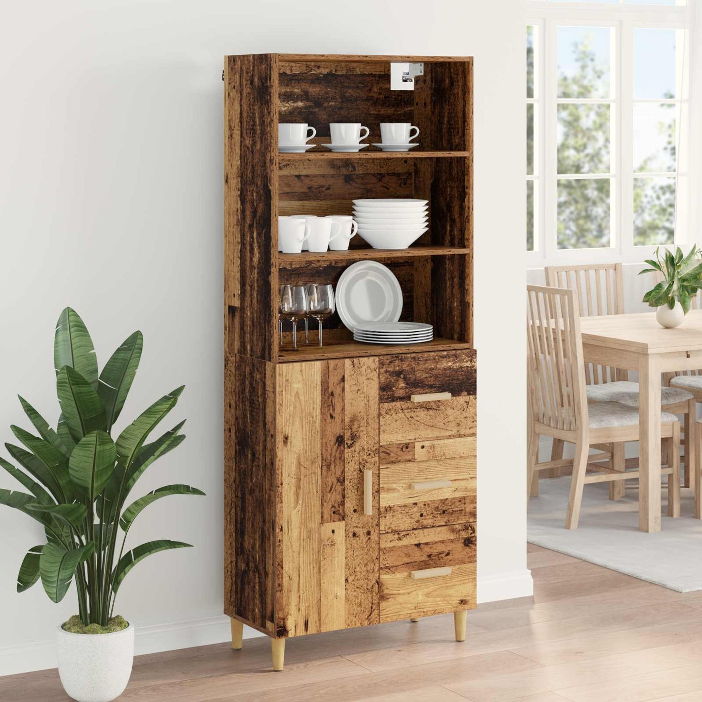 vidaXL Highboard Old Wood 69.5 x 32.5 x 180 cm Engineered Wood