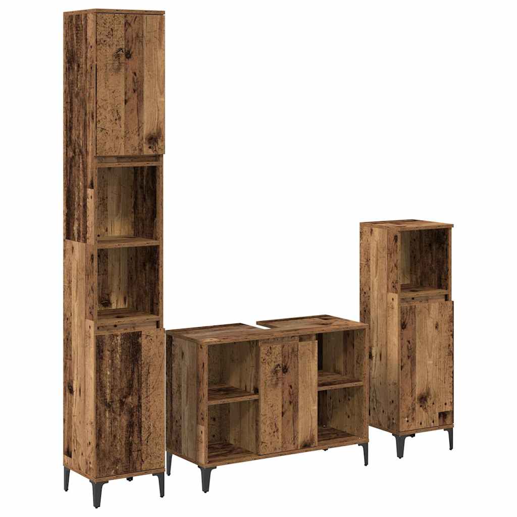 vidaXL Bathroom Furniture Set with Door 3 pcs Old wood Engineered wood