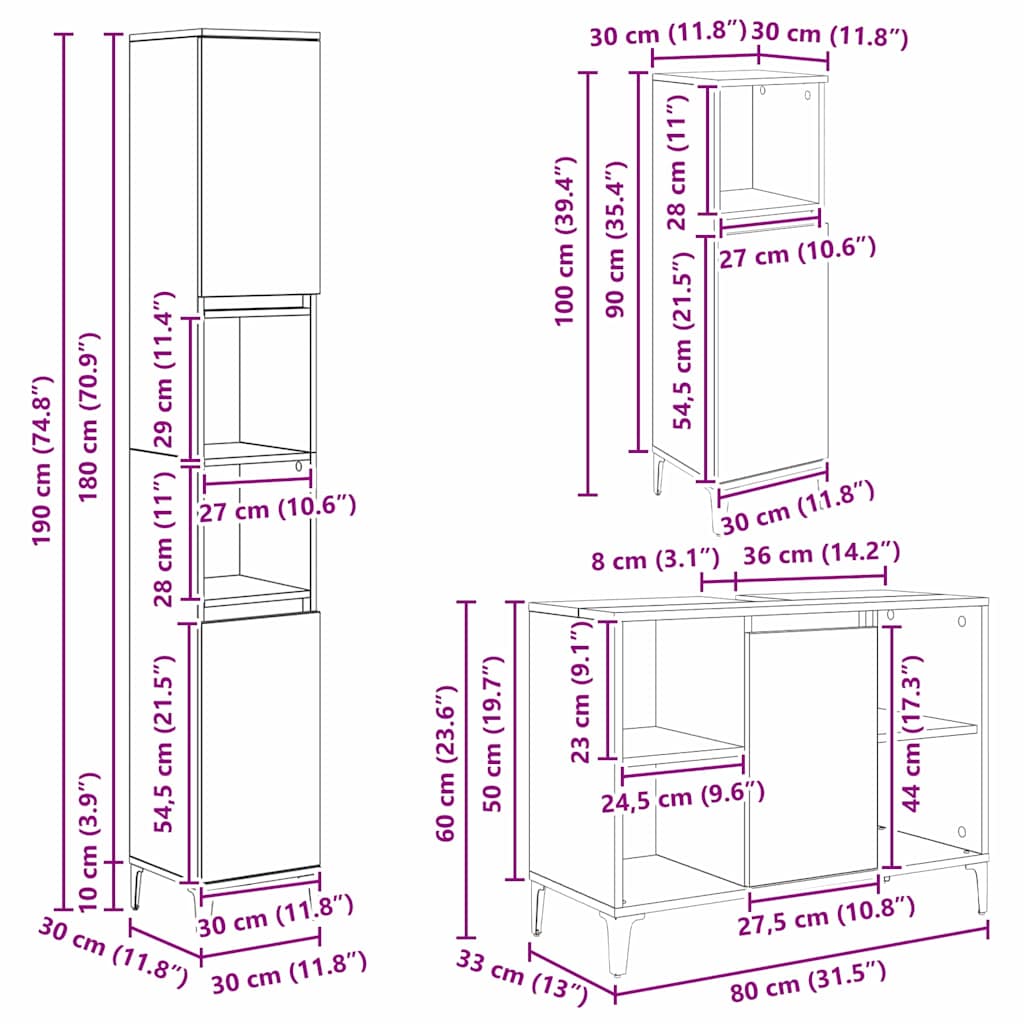 vidaXL Bathroom Furniture Set with Door 3 pcs Old wood Engineered wood