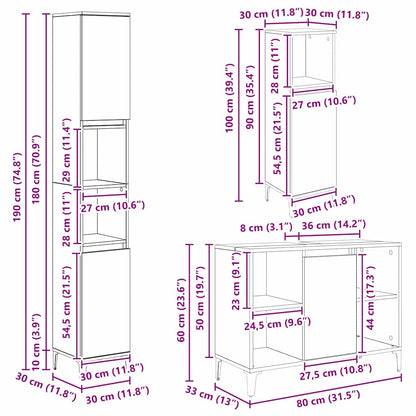 vidaXL Bathroom Furniture Set with Door 3 pcs Old wood Engineered wood