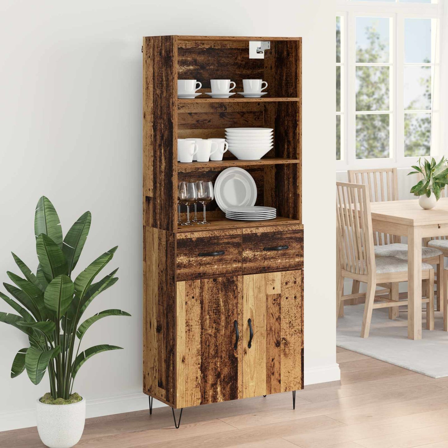 vidaXL Highboard with Drawer 2 pcs Old Wood Engineered Wood