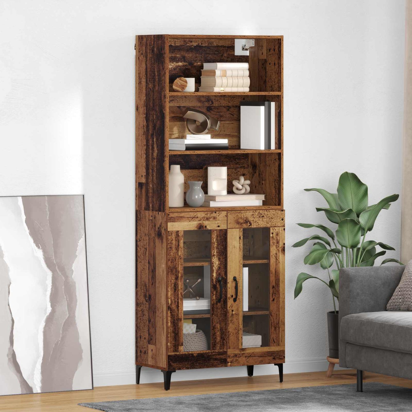 vidaXL Highboard Old Wood 69.5 x 34 x 180 cm Engineered Wood
