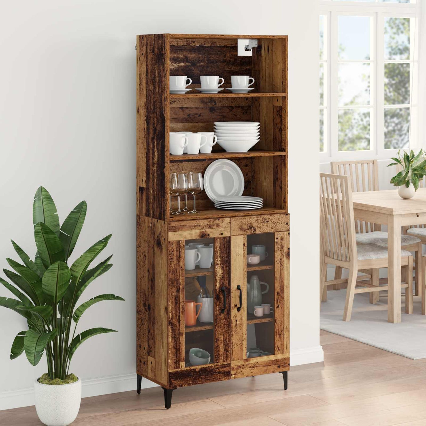 vidaXL Highboard Old Wood 69.5 x 34 x 180 cm Engineered Wood