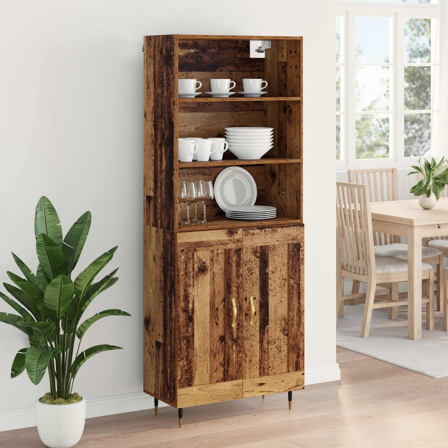 vidaXL Highboard Old Wood 69.5 x 34 x 180 cm Engineered Wood