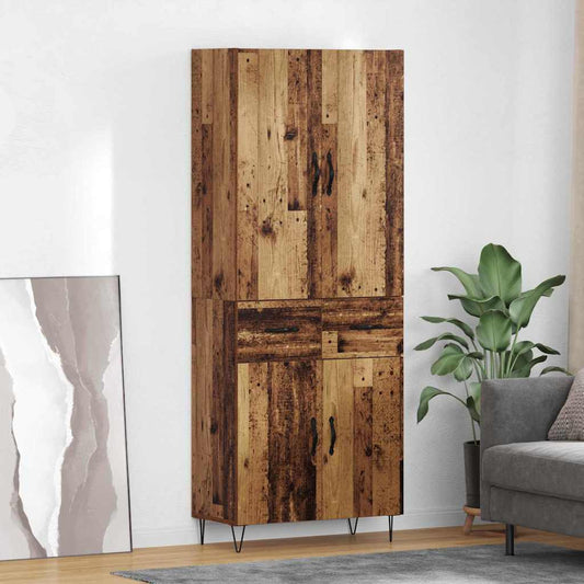 vidaXL Highboard with Drawer 2 pcs Old Wood Engineered Wood and Glass