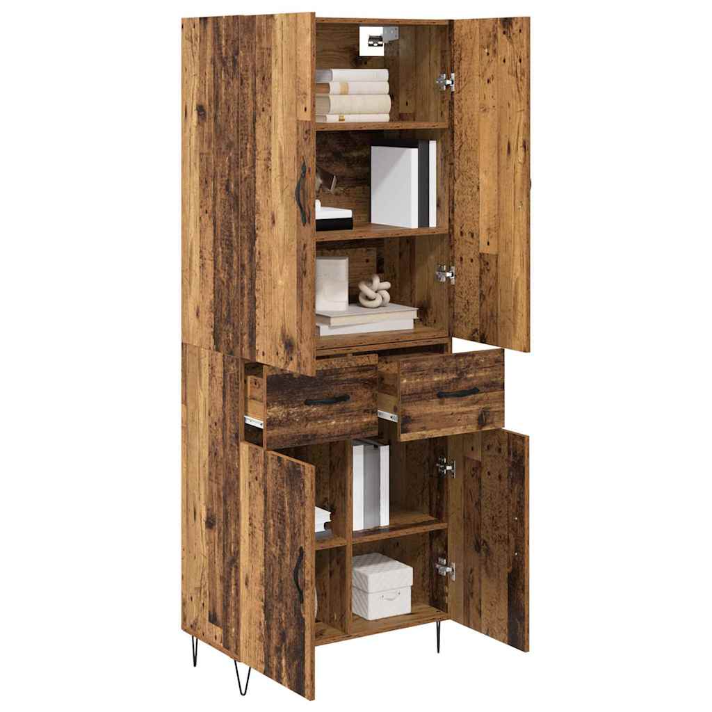 vidaXL Highboard with Drawer 2 pcs Old Wood Engineered Wood and Glass