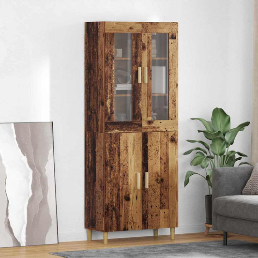 vidaXL Highboard Old Wood 69.5 x 34 x 180 cm Engineered Wood and Glass