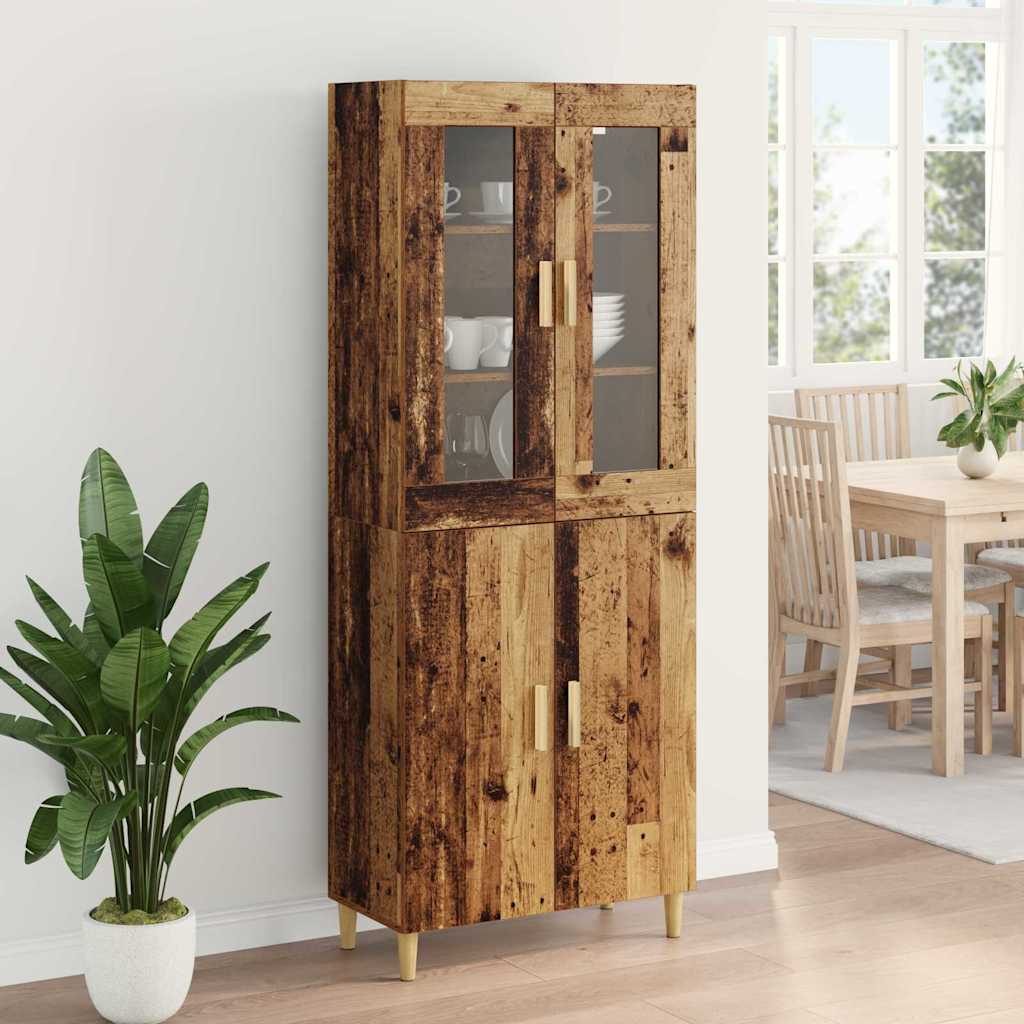 vidaXL Highboard Old Wood 69.5 x 34 x 180 cm Engineered Wood and Glass