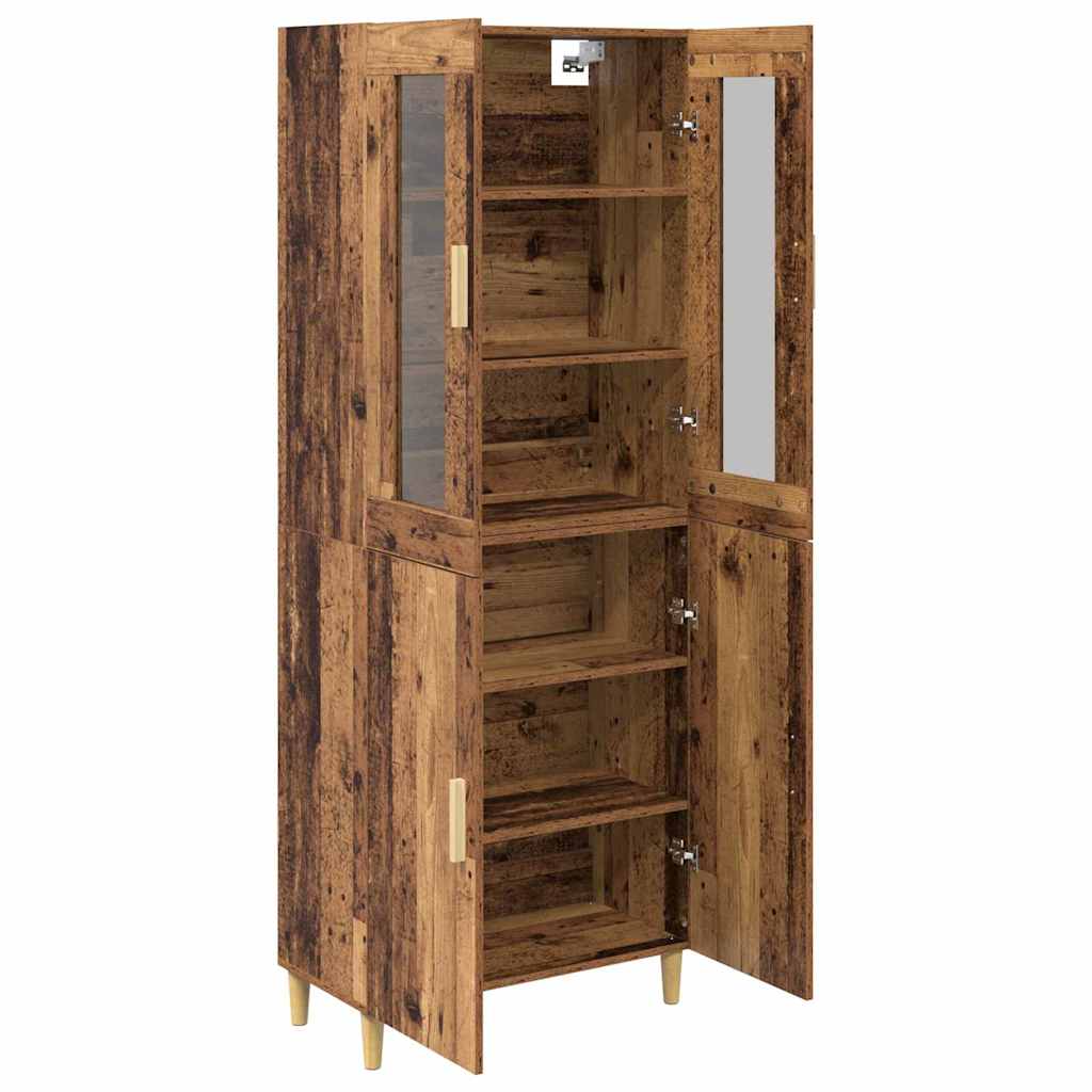 vidaXL Highboard Old Wood 69.5 x 34 x 180 cm Engineered Wood and Glass