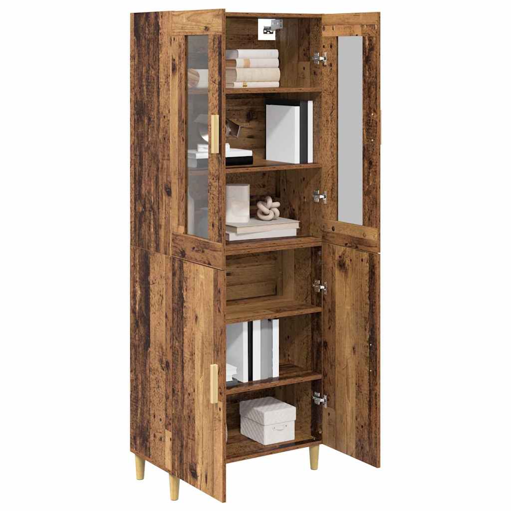 vidaXL Highboard Old Wood 69.5 x 34 x 180 cm Engineered Wood and Glass