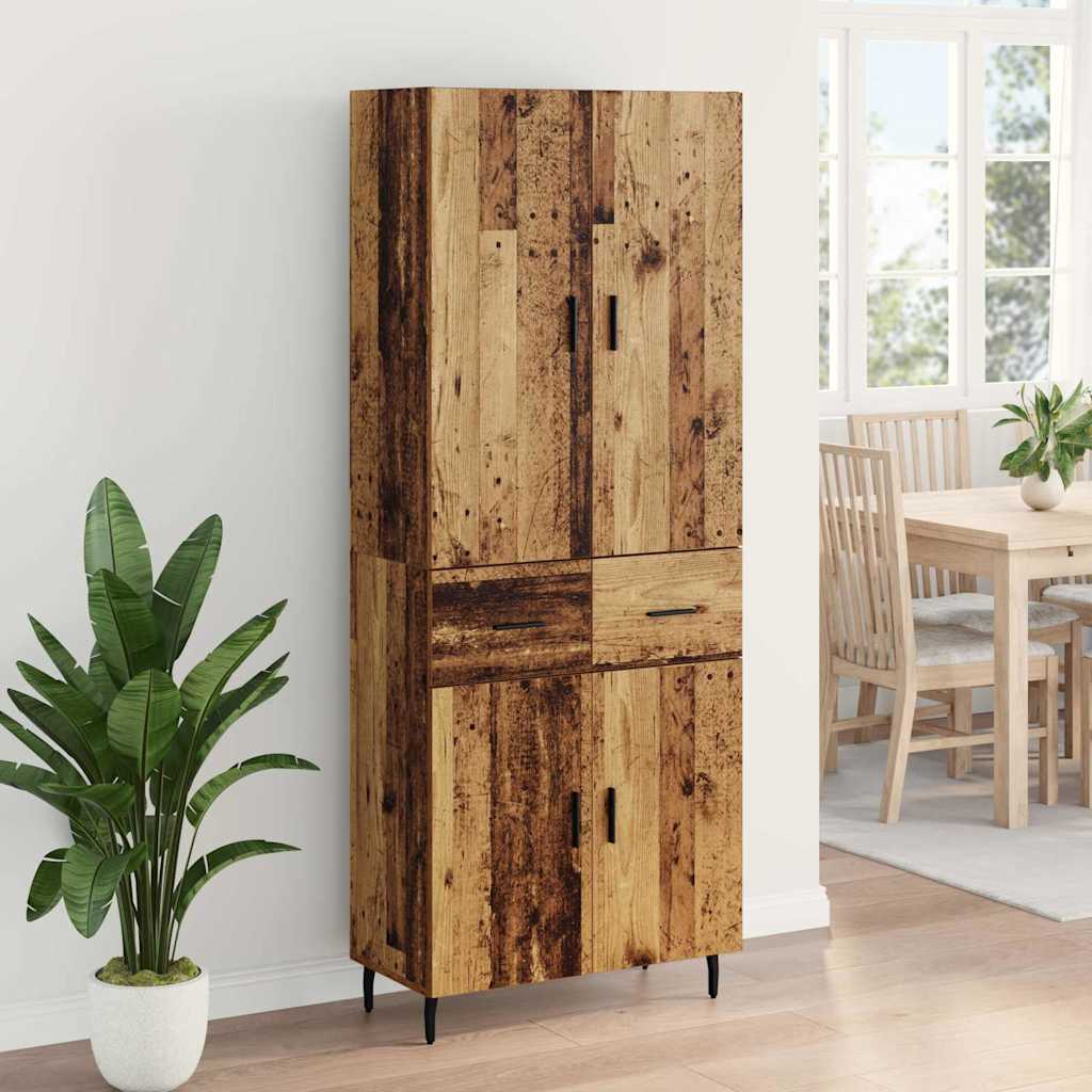 vidaXL Highboard with Drawer 2 pcs Old Wood Engineered Wood and Glass