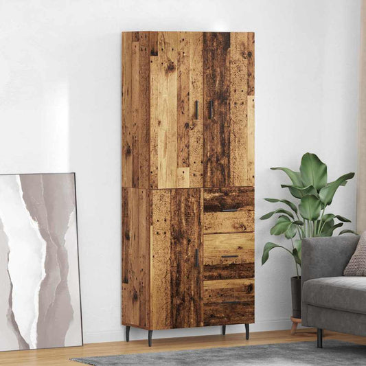 vidaXL Highboard with Drawer 2 pcs Old Wood Engineered Wood and Glass