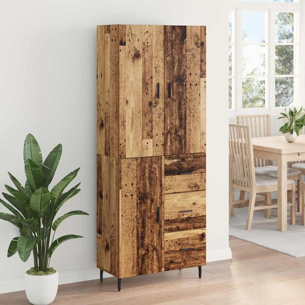 vidaXL Highboard with Drawer 2 pcs Old Wood Engineered Wood and Glass
