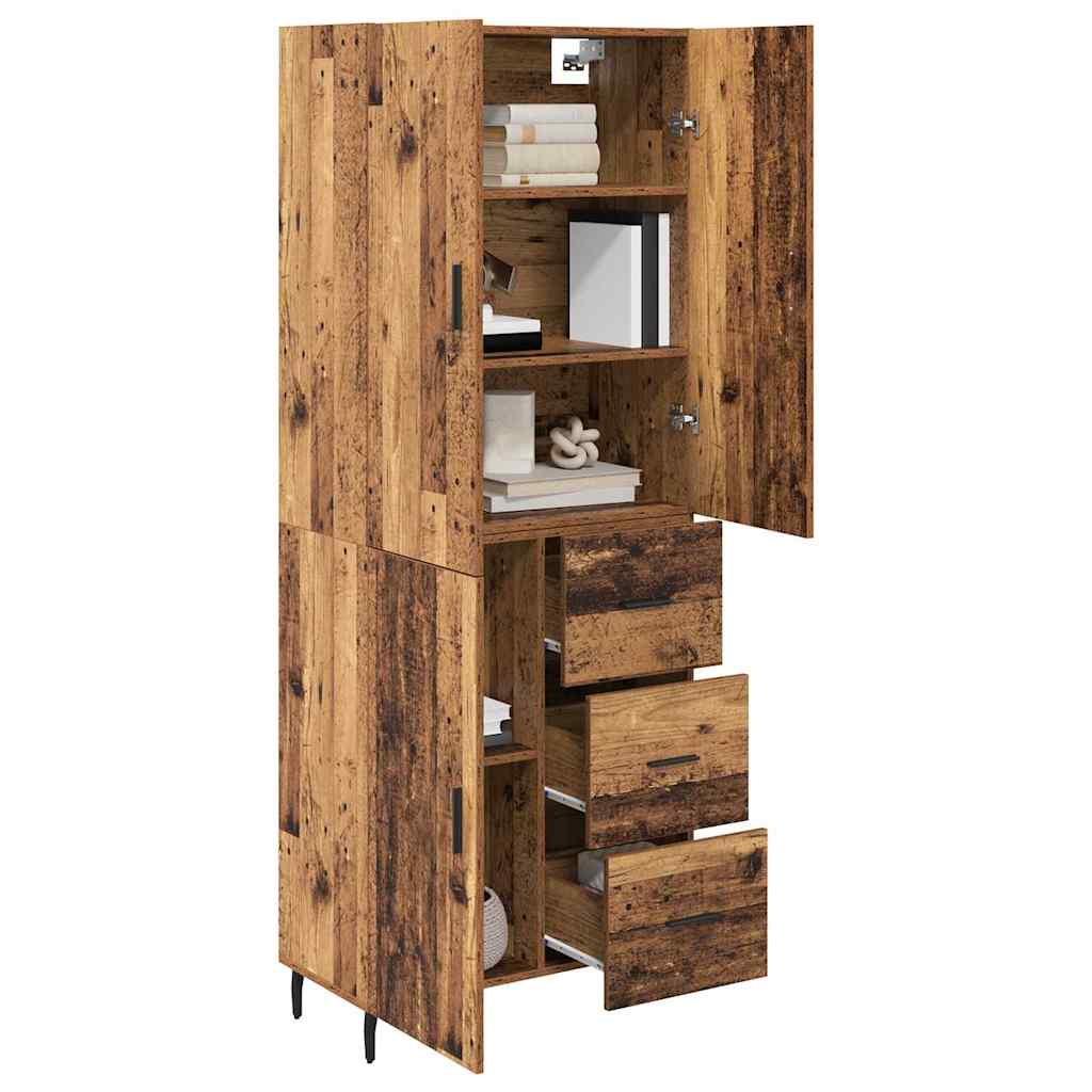vidaXL Highboard with Drawer 2 pcs Old Wood Engineered Wood and Glass