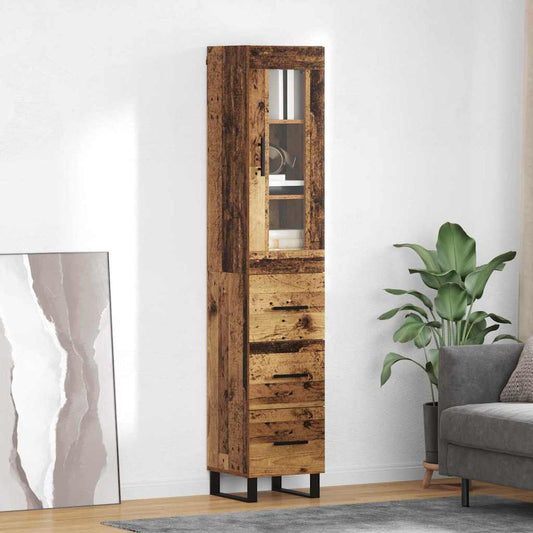 vidaXL Highboard Old Wood 34.5 x 34 x 180 cm Engineered Wood