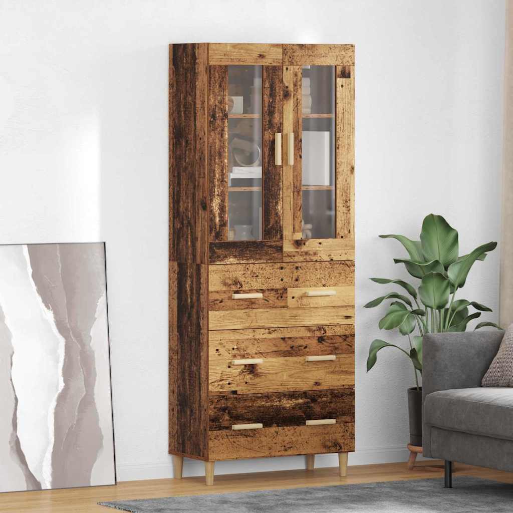vidaXL Highboard Old Wood 69.5 x 34 x 180 cm Engineered Wood and Glass