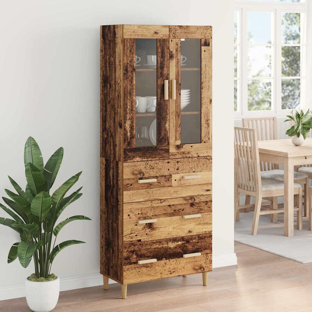 vidaXL Highboard Old Wood 69.5 x 34 x 180 cm Engineered Wood and Glass