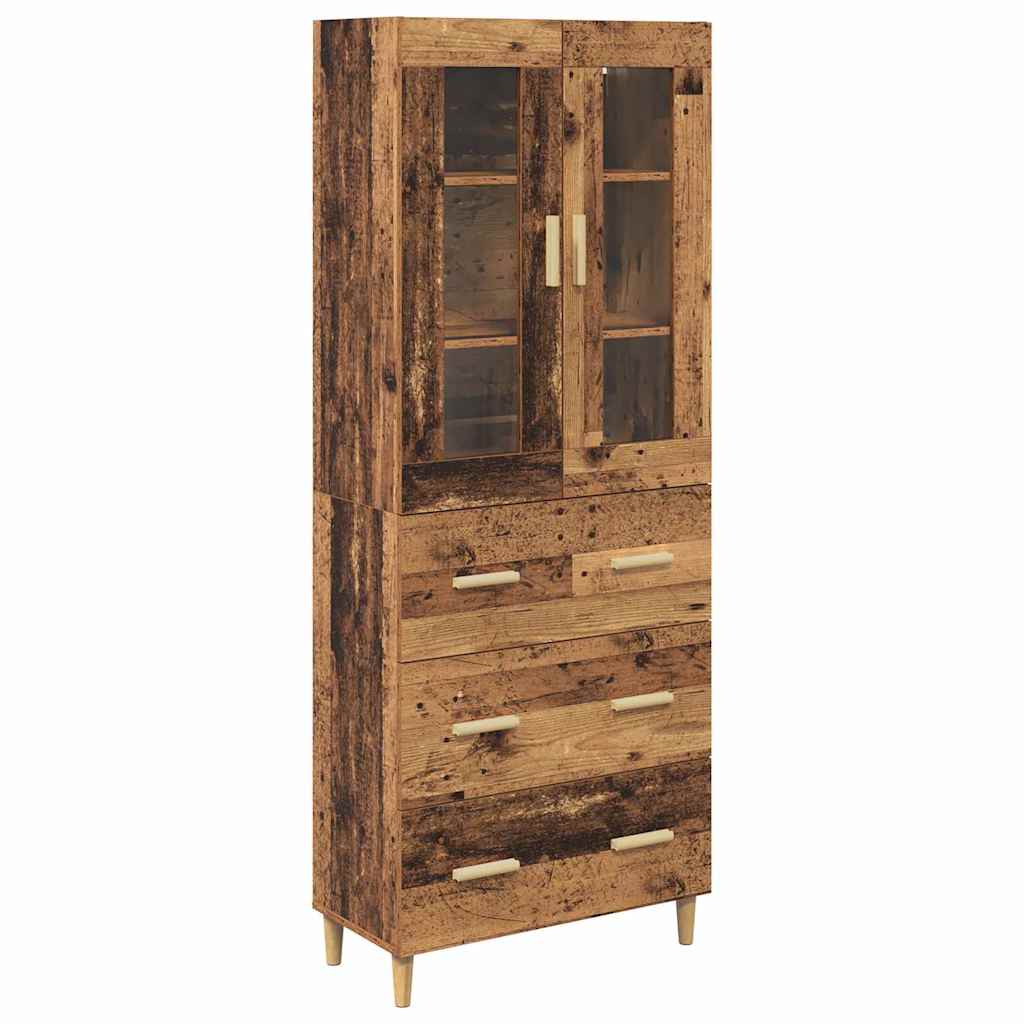 vidaXL Highboard Old Wood 69.5 x 34 x 180 cm Engineered Wood and Glass