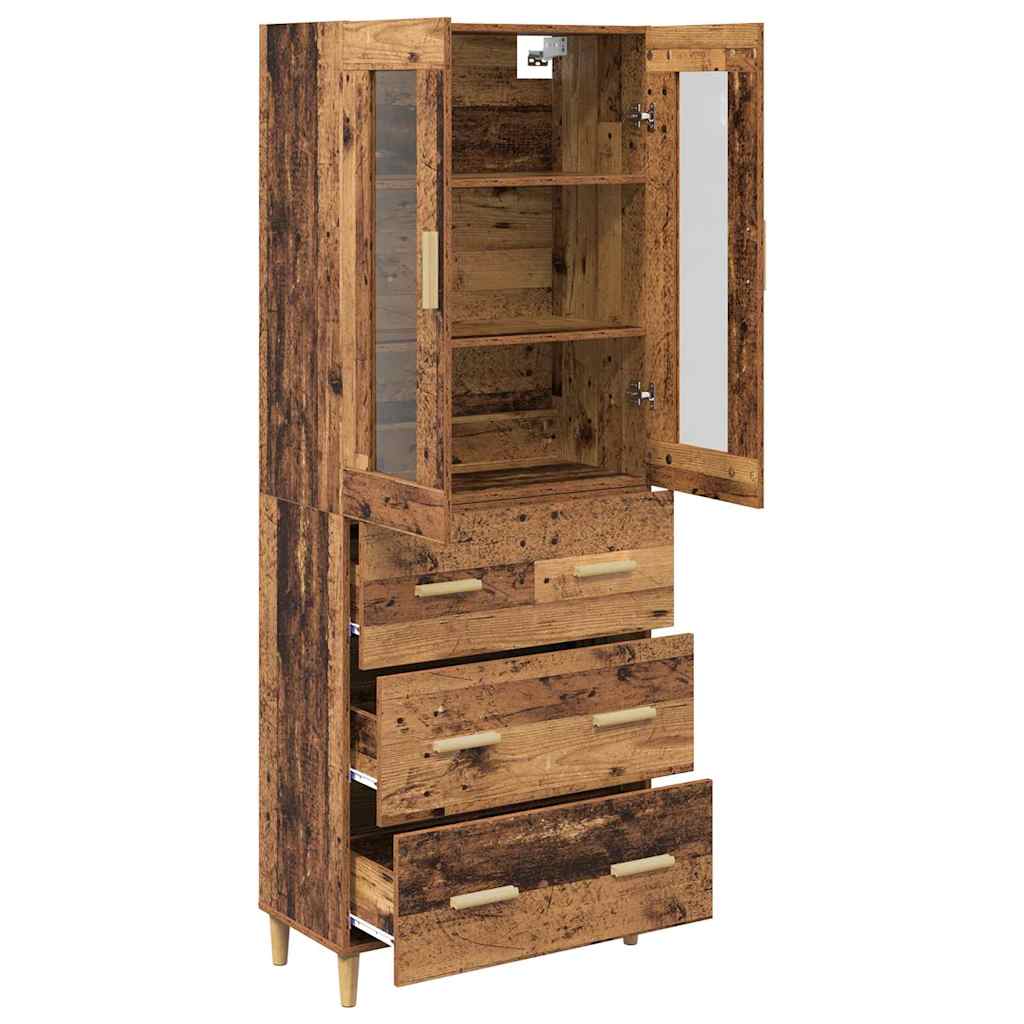 vidaXL Highboard Old Wood 69.5 x 34 x 180 cm Engineered Wood and Glass