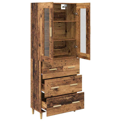 vidaXL Highboard Old Wood 69.5 x 34 x 180 cm Engineered Wood and Glass