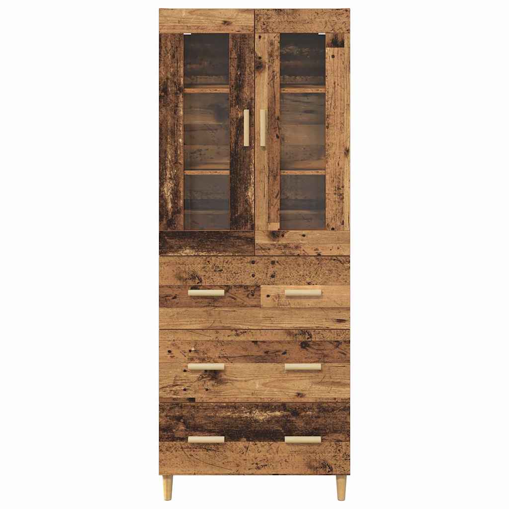 vidaXL Highboard Old Wood 69.5 x 34 x 180 cm Engineered Wood and Glass