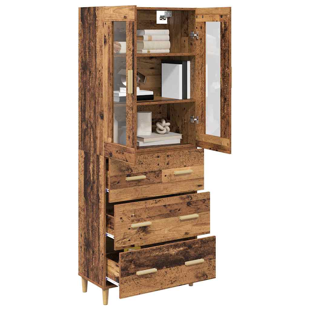 vidaXL Highboard Old Wood 69.5 x 34 x 180 cm Engineered Wood and Glass