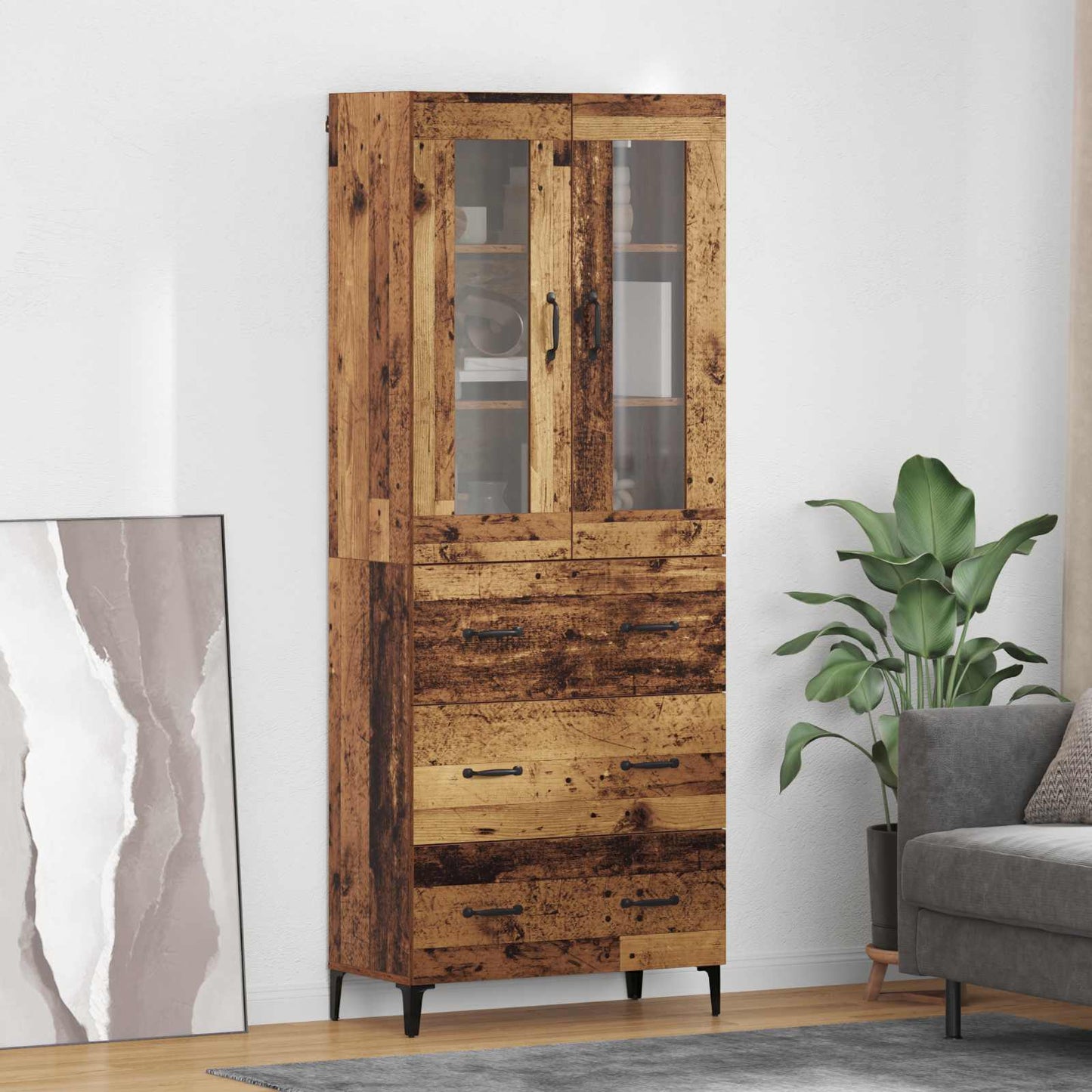 vidaXL Highboard Old Wood 69.5 x 34 x 180 cm Engineered Wood