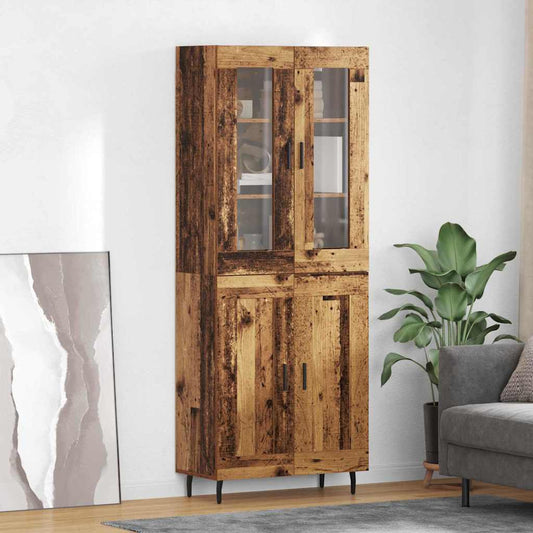 vidaXL Highboard 2 pcs Old Wood Engineered Wood and Glass