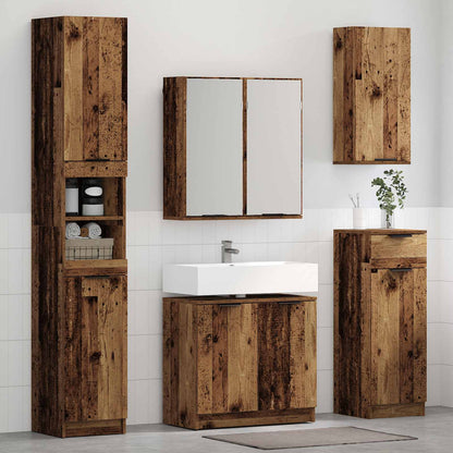 vidaXL Bathroom Furniture Set with Door 4 pcs Old Wood Engineered Wood